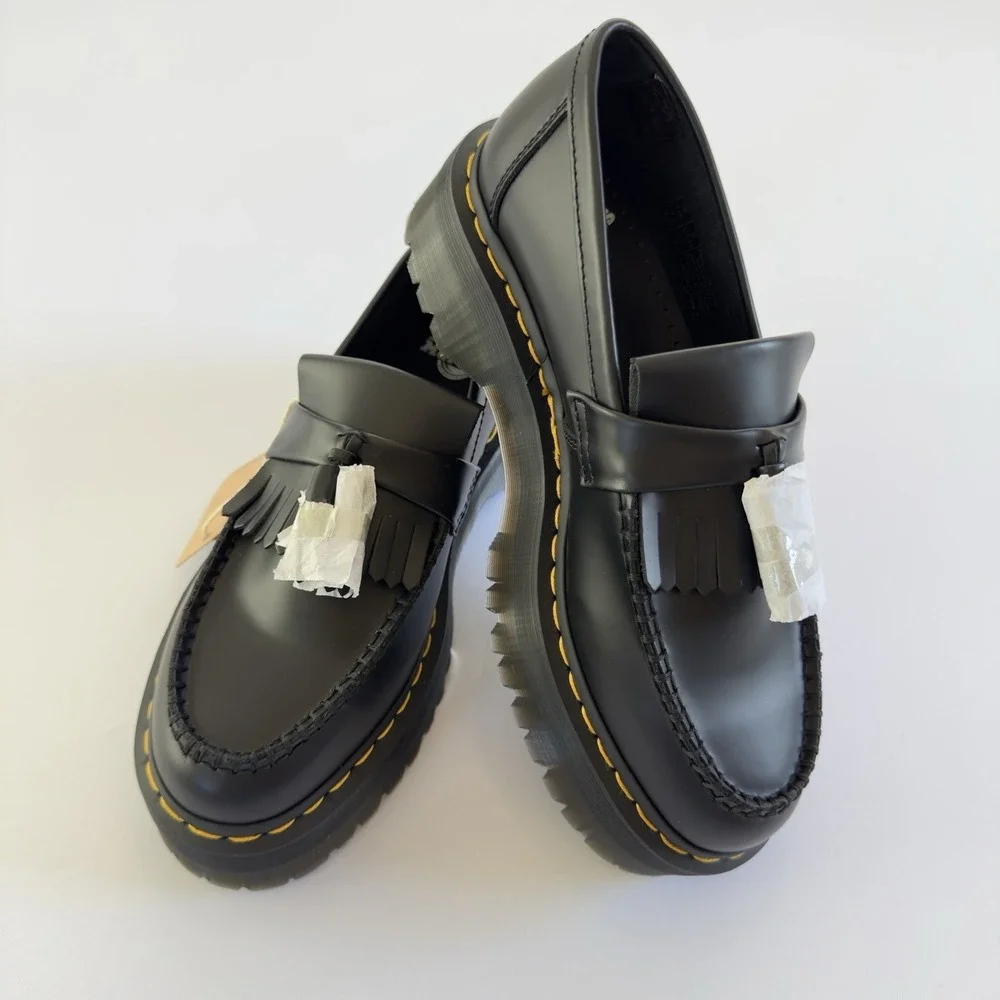 Dr. Martens Adrian Quad Leather Platform Loafers Black Smooth Men 9 Women 10 NEW
